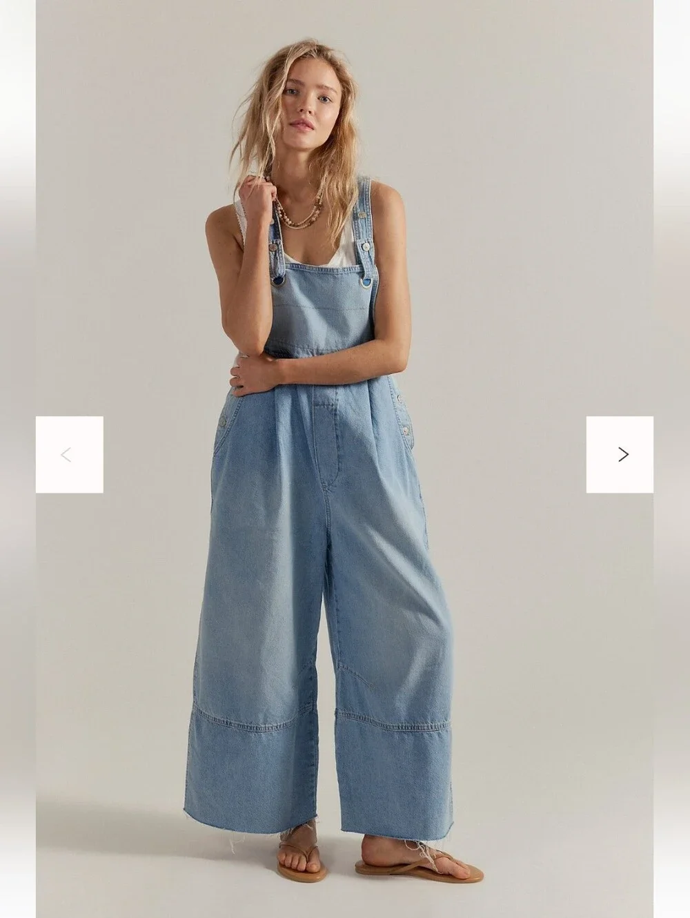 Free People Light Wash Denim Wide-Leg Overalls Jumpsuit